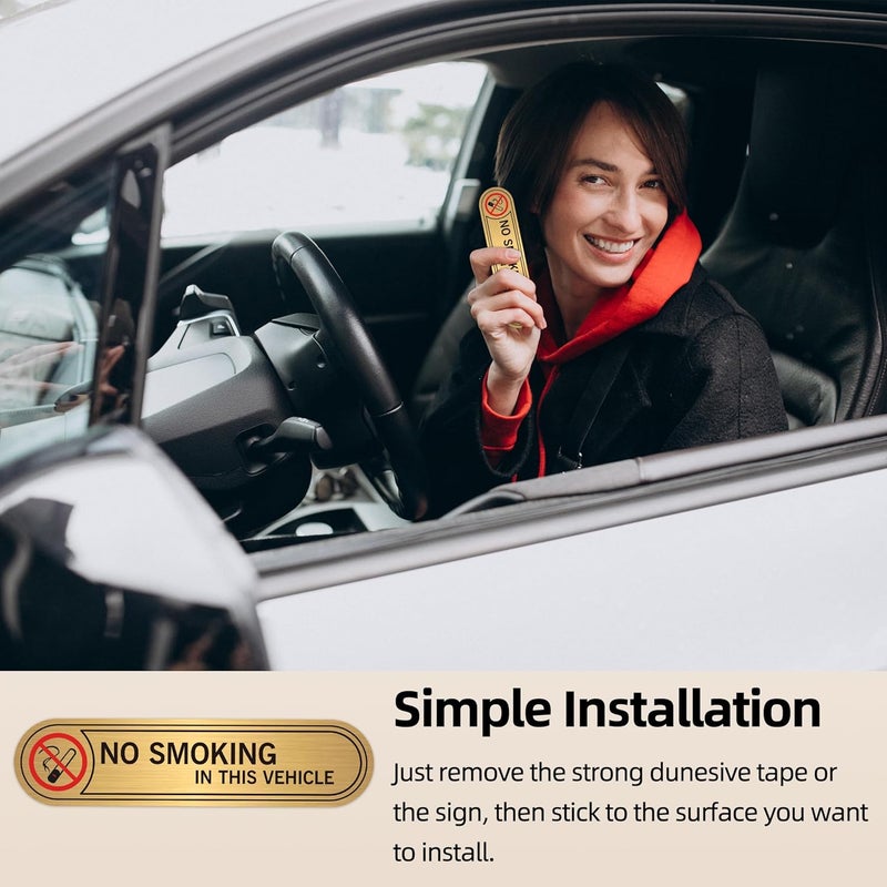 LUHIMO 8 PCS No Smoking in This Vehicle Sign Stickers, Waterproof Durable Vinyl Brushed Gold Small Anti-Smoking Sign for Cars, Windows 6x1.4Inch - Image 4